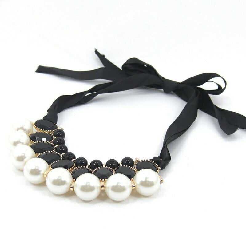 ネックレス 大粒パール調デザイン ネックレス チョーカー 1.8cm径 パール 調 ブラックストーンカラーと真珠の輝き ブランド ギフト 送料無料 レディース ...