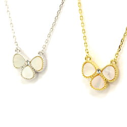 ポイント白蝶貝ネックレス1花両面白蝶花天然シェルクローバーフラワーモチーフレディースマザーオブパールブランドトラベルジュエリーお買い物マラソン10月