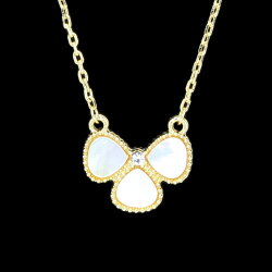 【全品ポイント20倍中】【半額】三つ葉ネックレス白蝶貝シェルフラワー1花両面キュービックジルコニアレディースnextクローバーモチーフ2カラーチェーンマザーオブパール天然石ブランドトラベルジュエリー