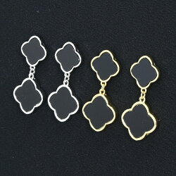 オニキスカラーゆらゆら2連ピアス2花ショートフラワーシンプルクローバー黒モチーフ2カラー(k18K18イエローゴールドシルバー)レディースアクセサリーカジュアルトラベルジュエリーホワイトシェル楽天カード分割