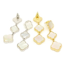 【全品ポイント20倍中】黄金花3連ピアス3花白蝶貝シェルクローバーレディースロングピアスフラワーモチーフ2カラーマザーオブパール天然石ブランドトラベルジュエリーお買い物マラソン