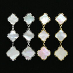 【全品ポイント20倍中】黄金花3連ピアス3花白蝶貝シェルクローバーレディースロングピアスフラワーモチーフ2カラーマザーオブパール天然石ブランドトラベルジュエリーお買い物マラソン
