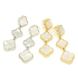 【全品ポイント20倍中】黄金花3連ピアス3花白蝶貝シェルクローバーレディースロングピアスフラワーモチーフ2カラーマザーオブパール天然石ブランドトラベルジュエリーお買い物マラソン