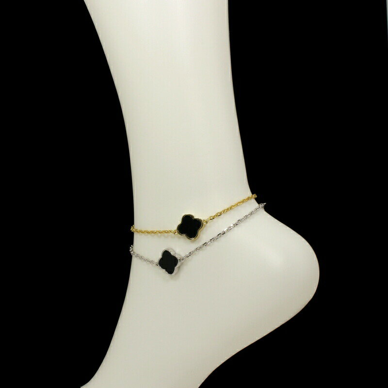 クローバー アンクレット 黄金花1花オニキスカラー両面黒 フラワー モチーフ ブラック ブランド トラベルジュエリー ギフト 送料無料 天然石 レディース フォ...