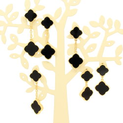 楽天スーパーSALE9月ミル黄金花2連イヤリング2花ロングイヤリング黒オニキスカラーレディースフラワーモチーフブラッククローバー3カラーブランドトラベルジュエリー