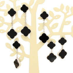 楽天スーパーSALE9月ミル黄金花2連イヤリング2花ロングイヤリング黒オニキスカラーレディースフラワーモチーフブラッククローバー3カラーブランドトラベルジュエリー