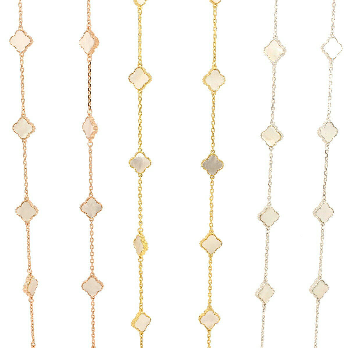 白蝶貝 クローバー ロングネックレス 16花両面 フラワー シェル ネックレス モチーフ マザーオブパール ブランド ゴールド シルバー ピンクゴールド ギフト...