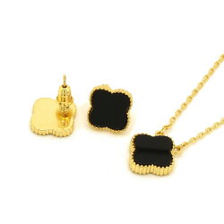 新発売ネックレスピアス1花【2点セット】オニキスカラー黒ミル打ちクローバー3カラー(イエローゴールドピンクゴールドシルバー)マザーオブパールシェル貝ビジューブラック送料無料レディースギフトプレゼント【mof】あす楽