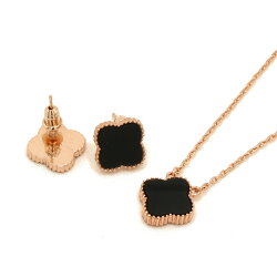 新発売ネックレスピアス1花【2点セット】オニキスカラー黒ミル打ちクローバー3カラー(イエローゴールドピンクゴールドシルバー)マザーオブパールシェル貝ビジューブラック送料無料レディースギフトプレゼント【mof】あす楽