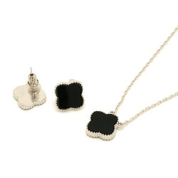 新発売ネックレスピアス1花【2点セット】オニキスカラー黒ミル打ちクローバー3カラー(イエローゴールドピンクゴールドシルバー)マザーオブパールシェル貝ビジューブラック送料無料レディースギフトプレゼント【mof】あす楽