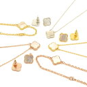 クローバー ネックレス ピアス ブレスレット ミル黄金花1花【3点セット】 白蝶貝 フラワー シェル モチーフ マザーオブパール トラベルジュエリー ゴールド ...