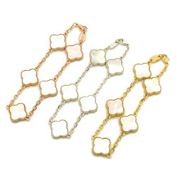 【半額以下楽天スーパーセール12月】ミル黄金花ブレスレット白蝶貝シェルクローバー5花両面レディースフラワーモチーフ3カラーチェーンマザーオブパール天然石ブランドトラベルジュエリー