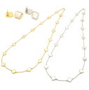 おすすめ ロングネックレス ピアス 【2点セット】 白蝶貝 クローバーピアス シェルネックレス 16花ネックレス 1花ピアス ギフト 送料無料 黄金花 高見え ...