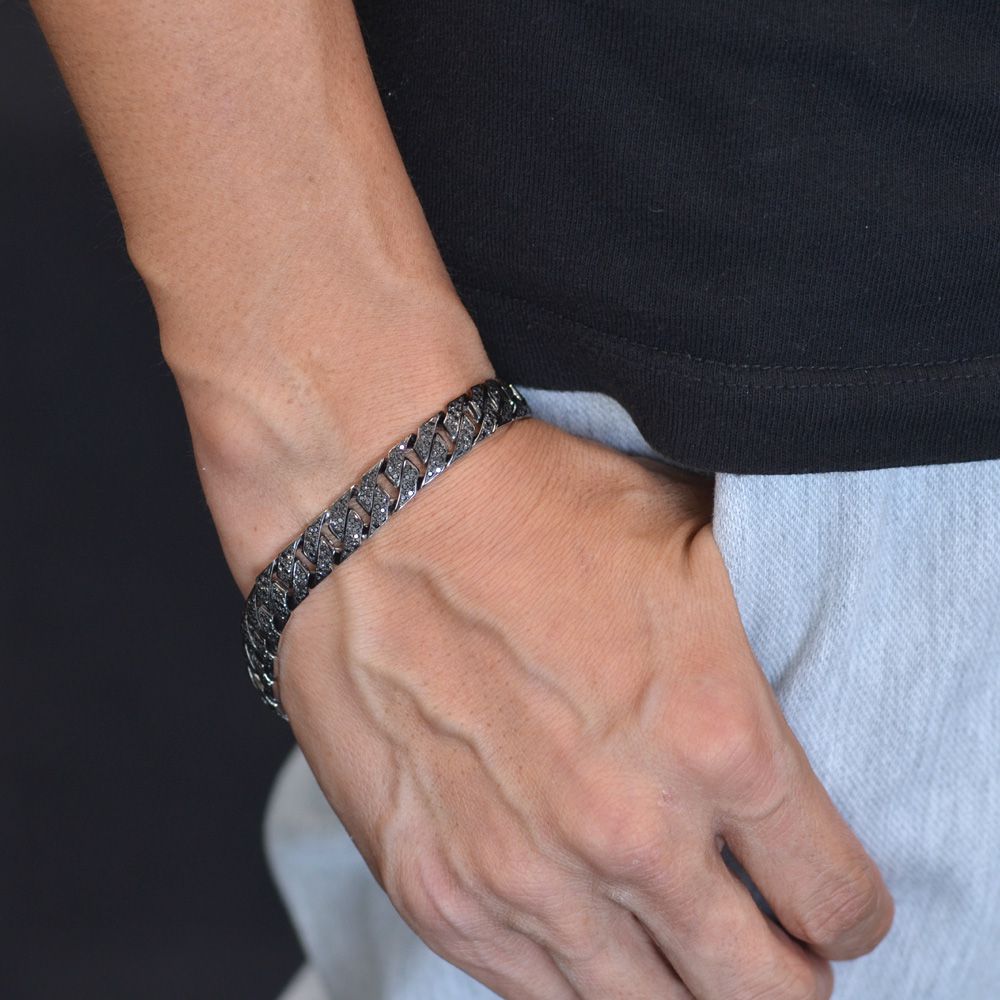 【マラソン期間限定10%OFFクーポン】喜平 ブレスレット K18WG 18金 ホワイトゴールド メンズ ブラックダイヤモンド 喜平ブレスレット 20cm 日本製 刻印入り 長さ指定作成可能 男性用【人気アイテム】【standard】【reversible】【diamond】