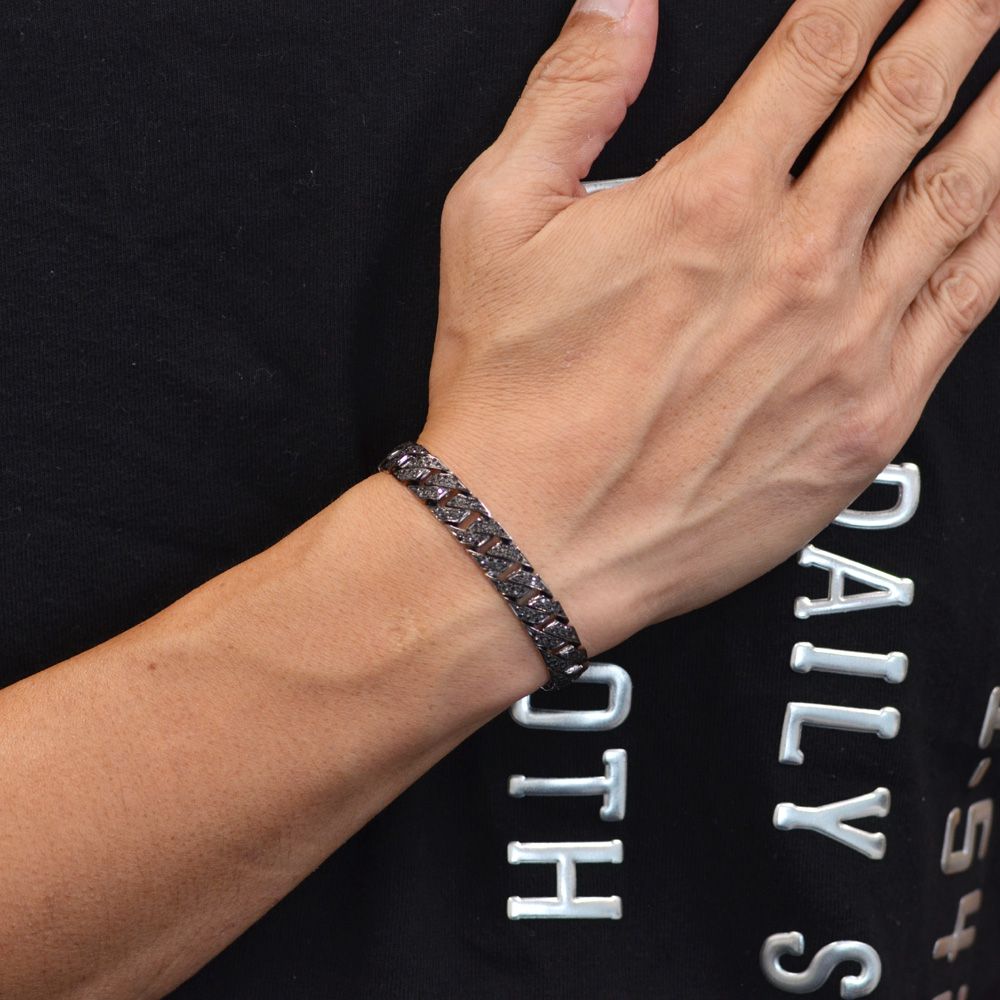 【マラソン期間限定10%OFFクーポン】喜平 ブレスレット K18WG 18金 ホワイトゴールド メンズ ブラックダイヤモンド 喜平ブレスレット 20cm 日本製 刻印入り 長さ指定作成可能 男性用【人気アイテム】【standard】【reversible】【diamond】