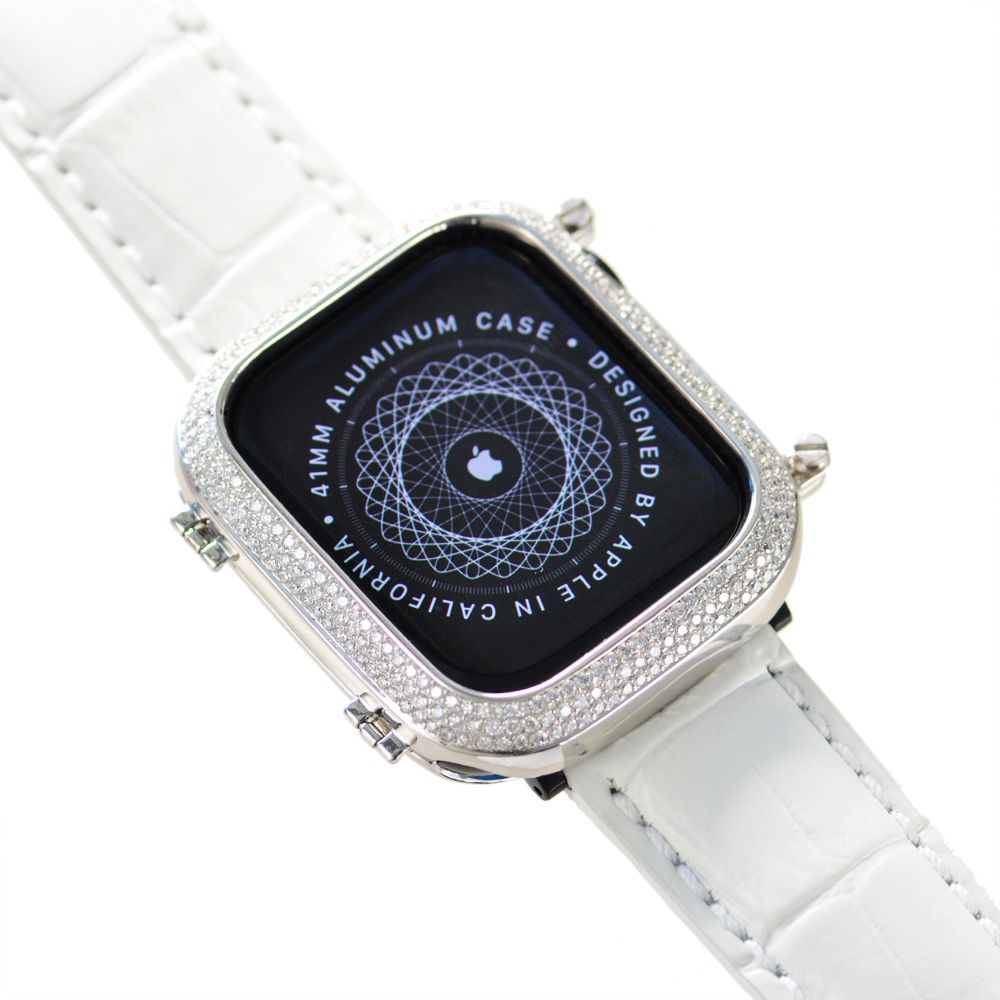 【マラソン同時開催-10%OFFクーポン】アップルウォッチ カバー プラチナ ダイヤモンド Pt900 41mm Apple Watch Series 7 専用 アップルウォッチケース 天然ダイヤモンド 2.48カラット ビス止め 固定 日本製 刻印入り 鑑別書付き