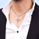 ネックレス チェーン メンズ メンズネックレス シンプル 18金 ホワイトゴールド ルビー ダイヤモンド クロスネックレス アズキチェーン 50cm K18WG...