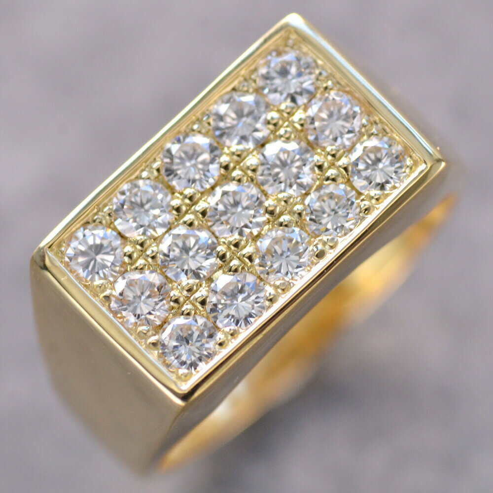 【マラソン同時開催★10%OFFクーポン】指輪 メンズリング K18 18K 印台 18金 ダイヤモンド 1.2カラット メンズ 印台リング ゴールド 刻印入り 鑑別書付き 男性【動画あり】 シンプル 30代 40代 50代のサムネイル