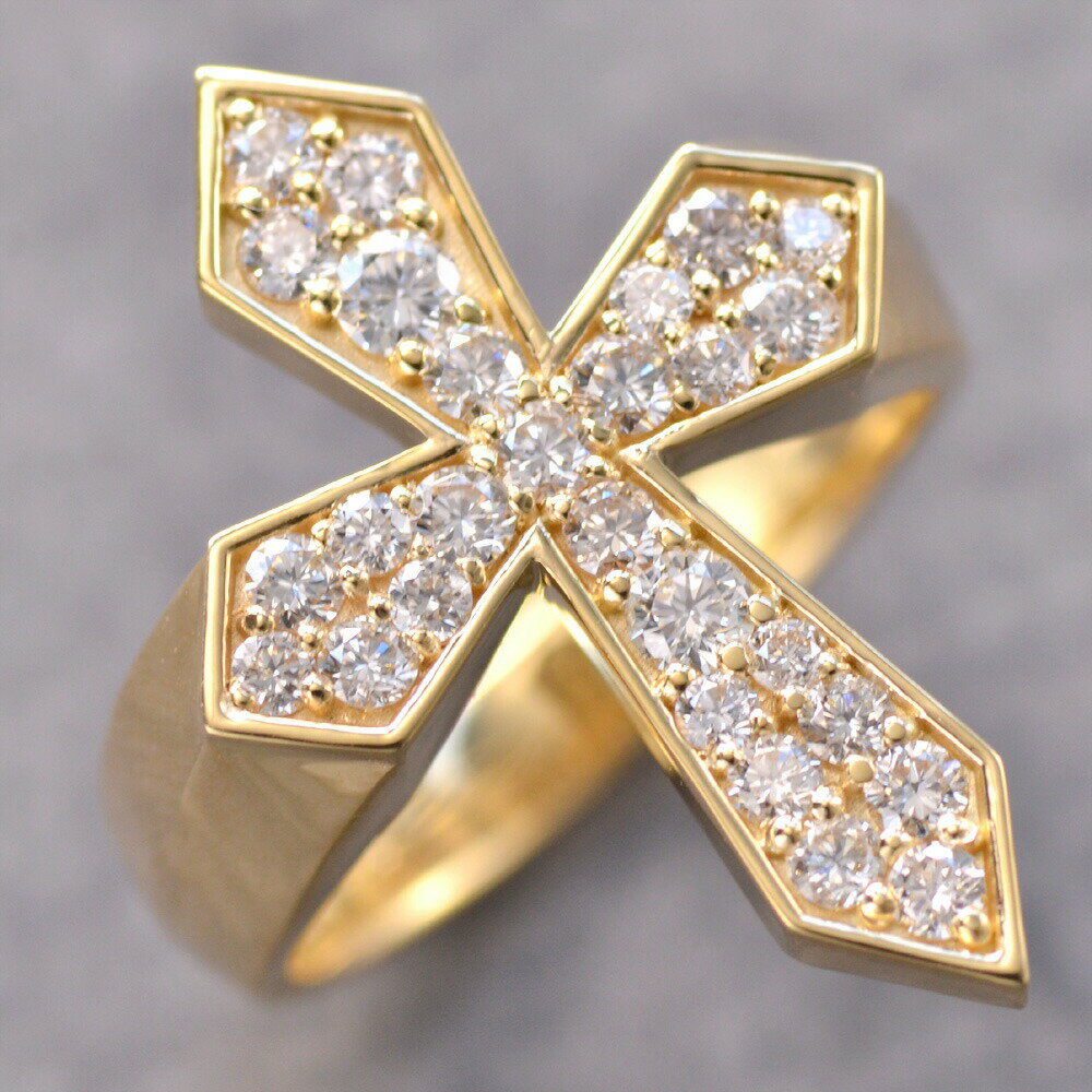 Rakuten - 指輪 メンズリング K18 18K 18金 ダイヤモンド 1カラット メンズ クロスリング ゴールド 十字架 大サイズ 刻印入り 鑑別書付き 男性【動画あり】 シンプル 30代 40代 50代 60代