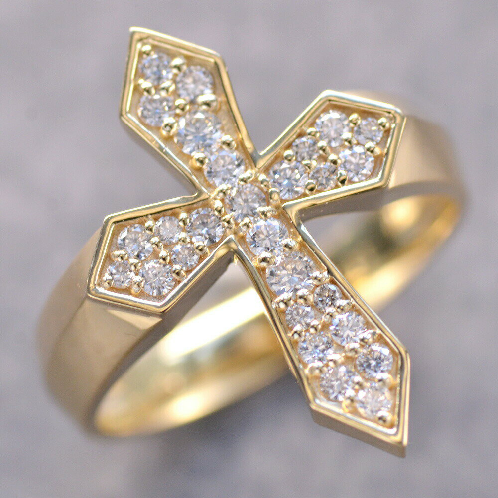 指輪 メンズリング K18 18K 18金 ダイヤモンド 0.5カラット メンズ クロスリング ゴールド 十字架 小サイズ 刻印入り 鑑別書付き【動画あり】