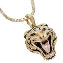 メンズネックレス 18金 ダイヤモンド 15カラット テニスネックレス グリーンガーネット 虎 タイガー ペンダント ネックレス イエローゴールド 50cm 刻...