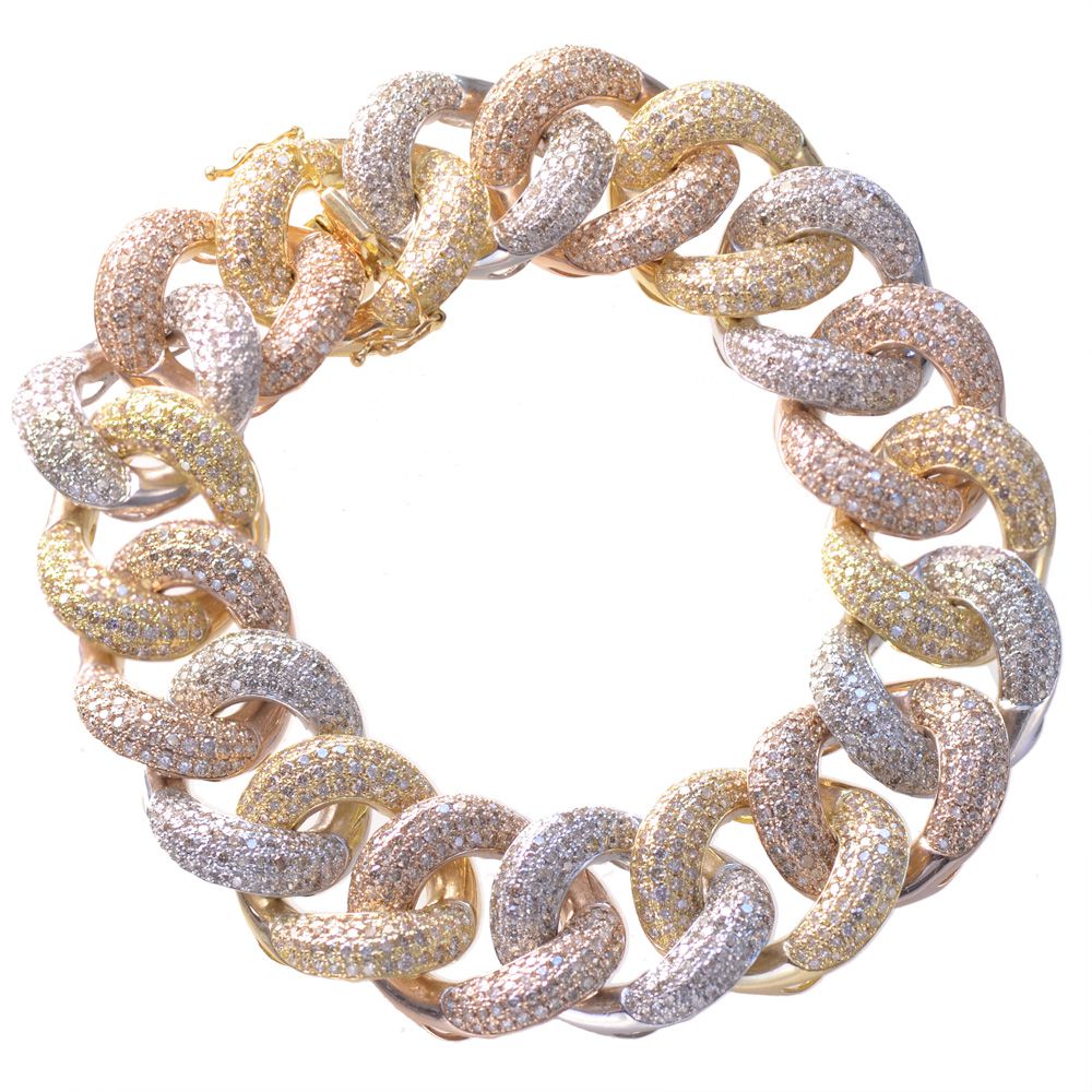 喜平ブレスレット K18 18K ダイヤモンド 15カラット マイアミキューバンブレスレット メンズ 18金 ゴールド ピンクゴールド プラチナ トリプルカラー...