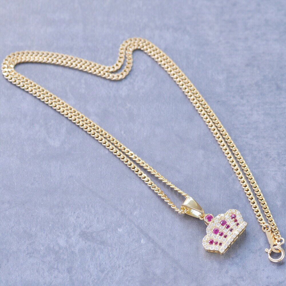 アクセサリーマートの18金 喜平 ネックレス 18金 メンズ K18 18K ゴールド メンズネックレス ダイヤモンド ルビー クラウン 王冠 徳力 10g 50cm 喜平ネックレス付き メンズチェーンネックレス 刻印入り 男性 鑑別書付き カラーストーン プレゼント ギフト｜アングル3