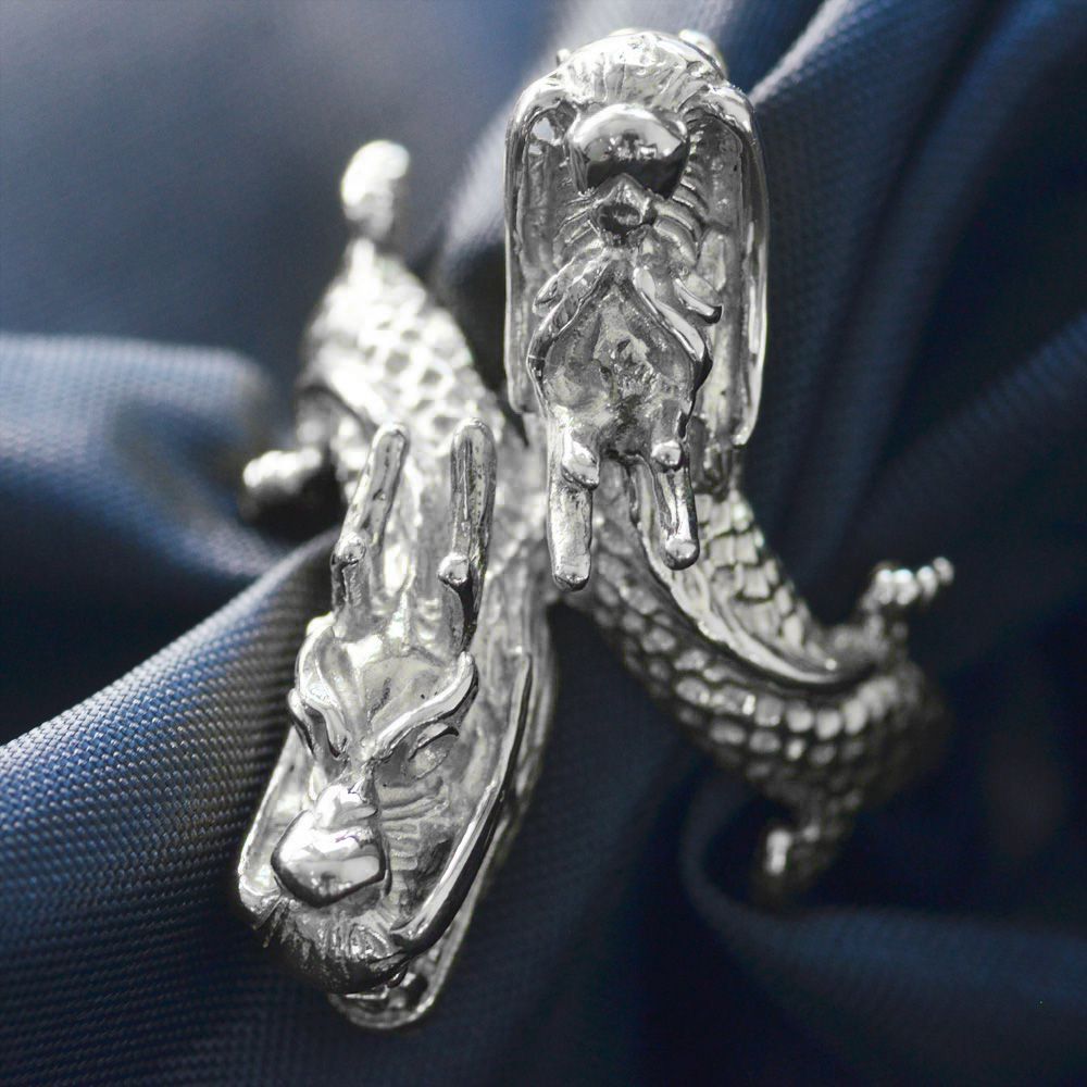 指輪 メンズ リング 18金 K18WG ホワイトゴールド 龍 ダブル ドラゴン メンズリング 男性 日本製 刻印入り ごつい 太め シンプル 30代 40代 50代 【人気アイテム】