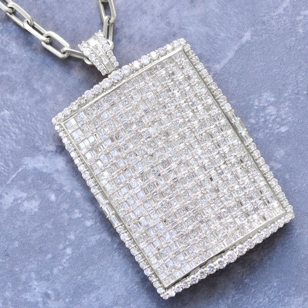 【マラソン同時開催★10％OFFクーポン】メンズネックレス K18WG 18金 ダイヤモンド 20カラット ネックレス アズキチェーン ホワイトゴールド チェーンネックレス 50cm バゲットカットダイヤ プリンセスカットダイヤ 刻印入り 鑑別書付き メンズペンダント 大きめ 男性