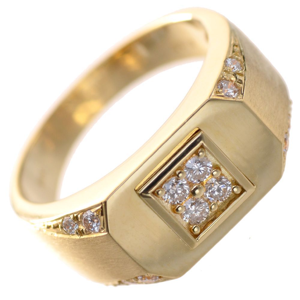 【新春★ポイント10倍】指輪 メンズリング 印台 18金 K18 18K ダイヤモンド リング ゴールド メンズ 印..