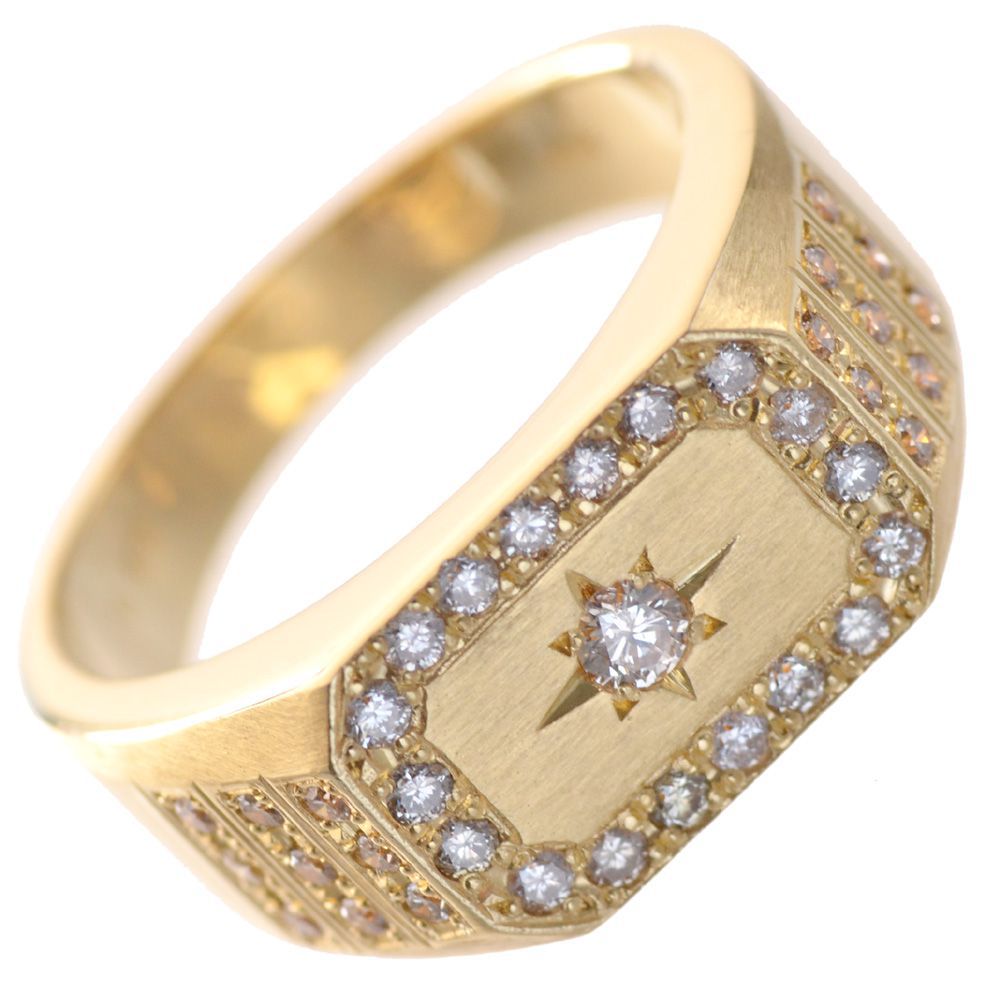 指輪 メンズリング 印台 18金 K18 18K ダイヤモンド リング ゴールド メンズ 印台リング 男性 幅広リング 艶消し 18K イエローゴールド 日本製 刻印入り 鑑別書付き シンプル 30代 40代 50代