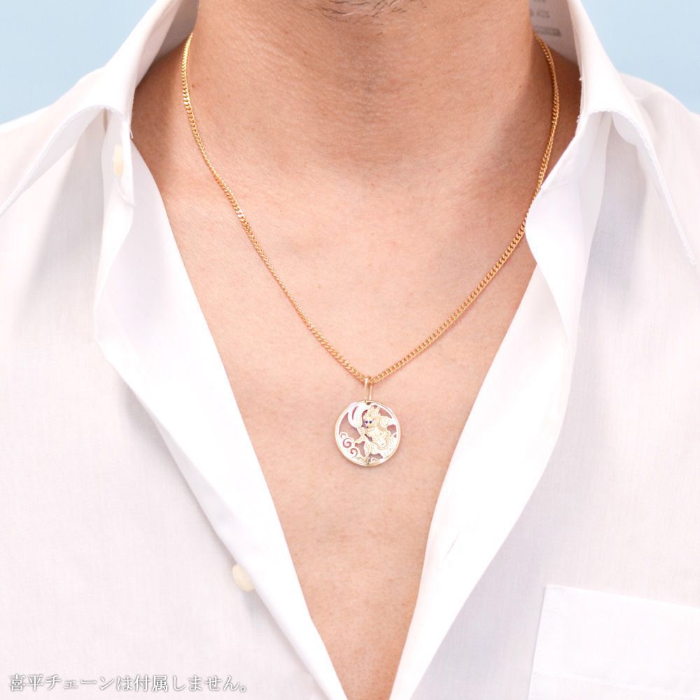 ペンダントトップ メンズ 18金 K18 18KPG サファイア 風神 ペンダントヘッド ピン...