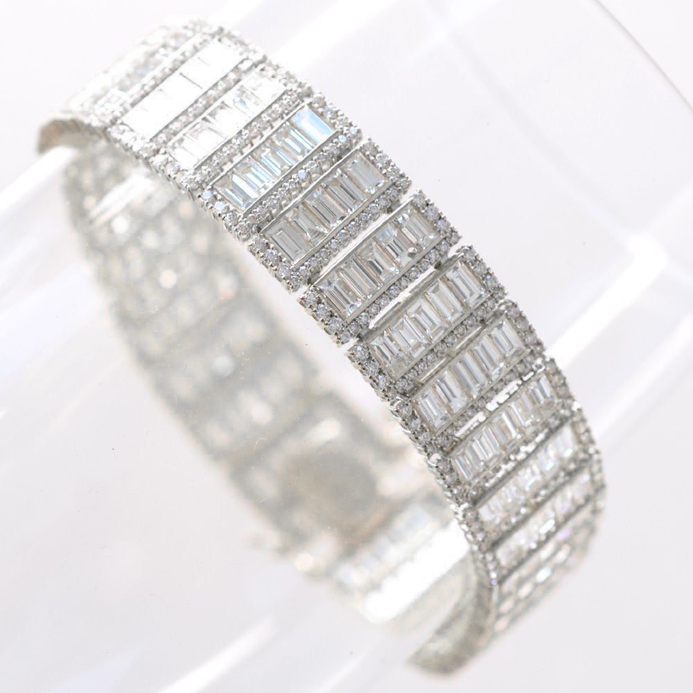 ブレスレット メンズ K18 18KWG ダイヤモンド 21カラット メンズブレスレット バゲットカット ダイヤモンドブレスレット 幅広 18金 ホワイトゴール...