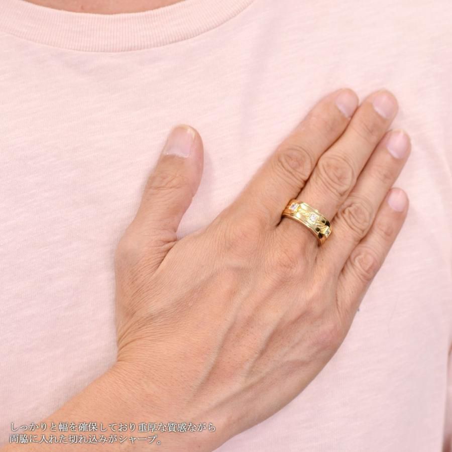 アクセサリーマートの指輪 メンズリング 18金 K18 18K イエローゴールド ダイヤモンドリング 幅広 ロープ 男性 日本製 刻印入り 鑑別書付き【動画あり】 シンプル 30代 40代 50代 60代｜アングル3