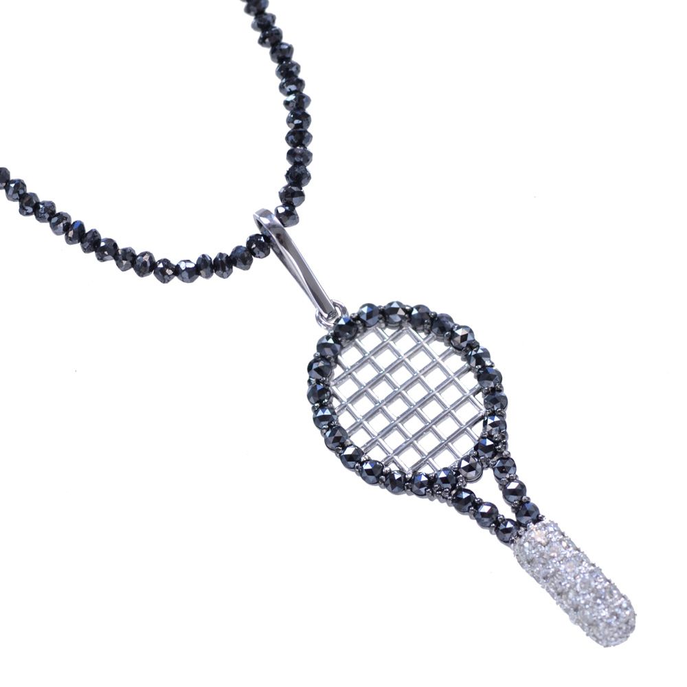 ネックレス プラチナ ブラックダイヤモンド ダイヤモンド テニスラケット メンズネックレス 日本製 刻印入り 鑑別書付き