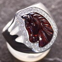 【マラソン同時開催★10%OFFクーポン】メンズ リング 指輪 プラチナ ガーネット ダイヤモンド 印台 幅広 馬 ホースモチーフ 男性 Pt900 19号 現...
