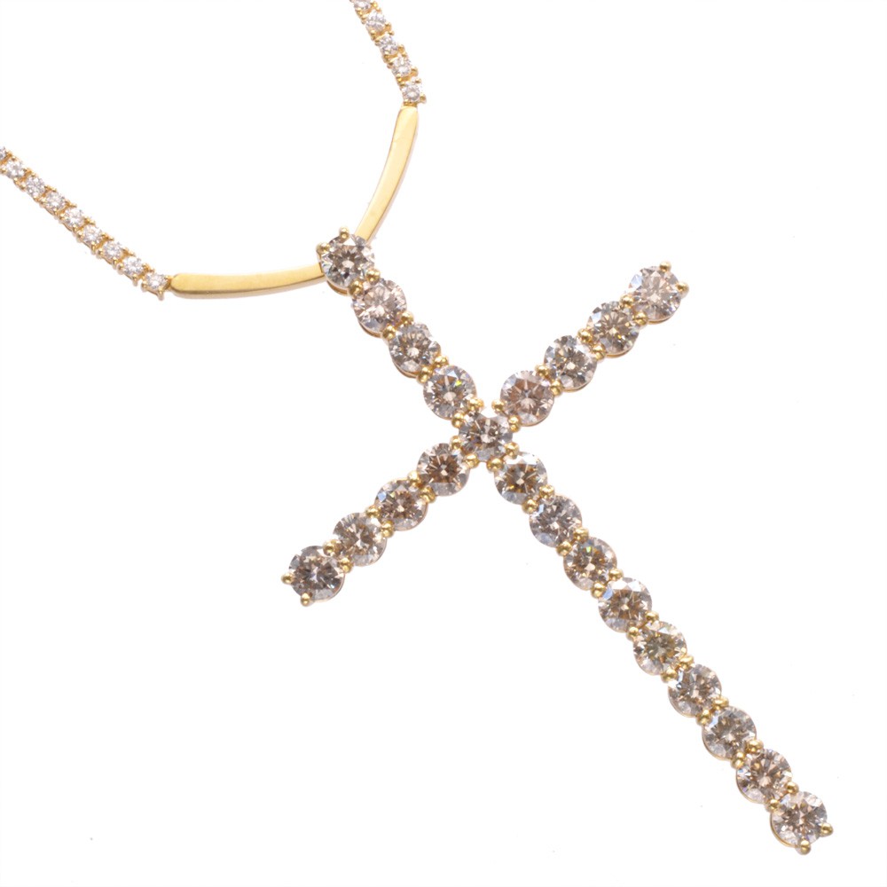 ネックレス メンズ K18 18K ダイヤモンド 4.9カラット テニスネックレス 10カラット クロス ペンダント 18金 イエローゴールド 45cm 刻印入...