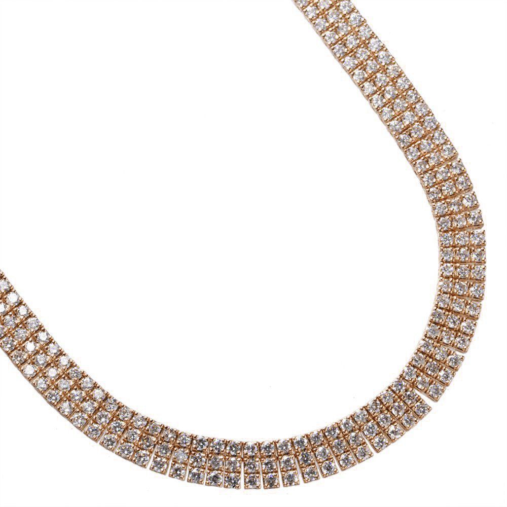 【BLACK FRIDAY★10%OFFクーポン】ダイヤモンド テニスネックレス 18金 K18PG ピンクゴールド 15カラット 3連 テニスチェーン ネック...