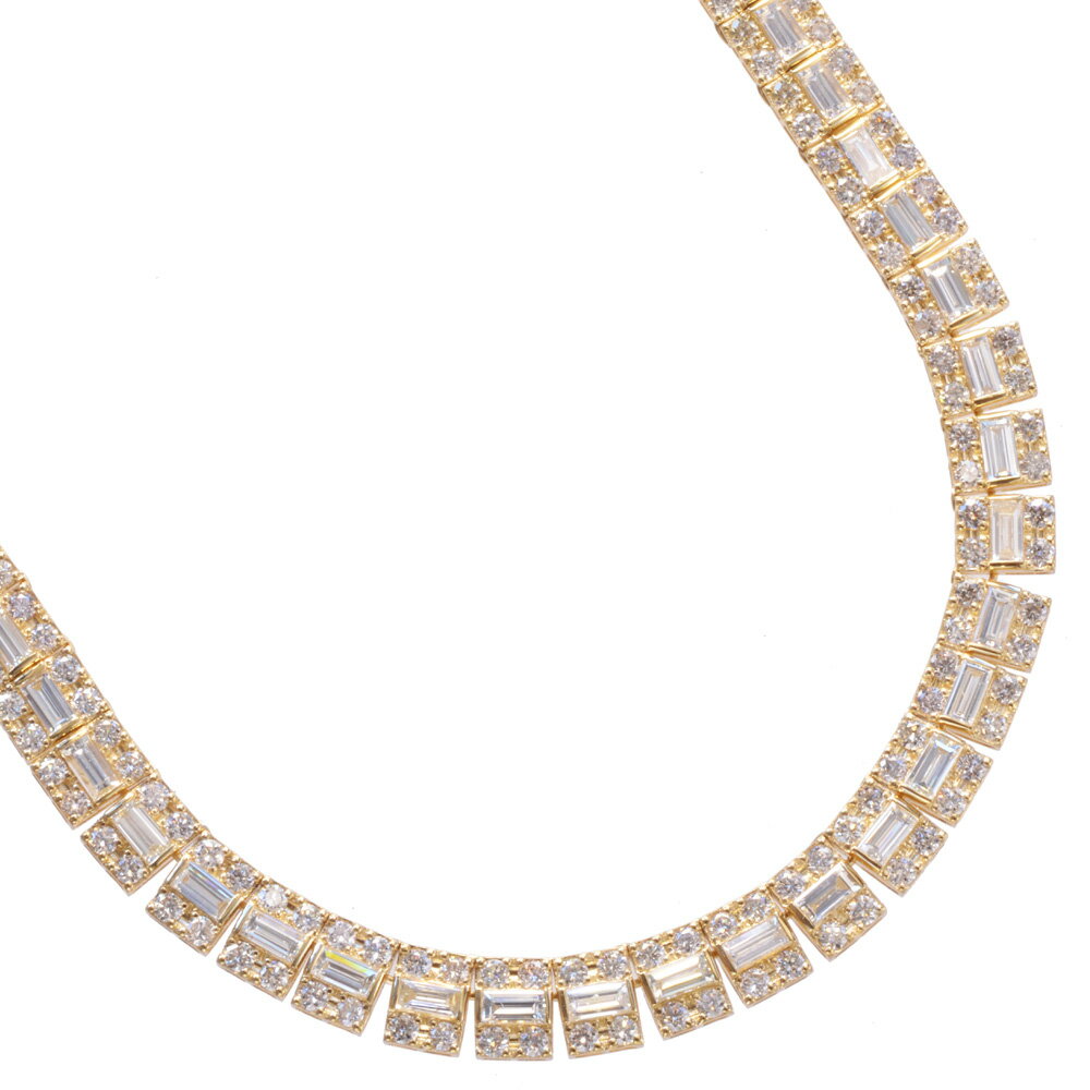 ネックレス メンズ K18 18K 18金 バゲットカット ダイヤモンド 18カラット 42cm イエローゴールド テニスネックレス レディース ジェンダーレス...