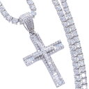 ネックレス メンズ K18WG 18金 ホワイトゴールド ダイヤモンド 12カラット 55cm テニスネックレス バゲットカット ロザリオ クロス 十字架 ペン...