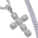ネックレス メンズ K18WG 18金 ホワイトゴールド ダイヤモンド 12カラット 55cm テニスネックレス バゲットカット ロザリオ クロス 十字架 ペン...