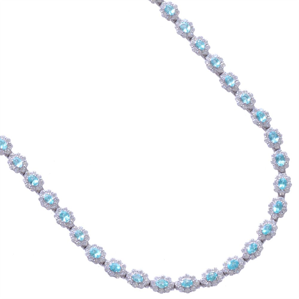 【BLACK FRIDAY★10%OFFクーポン】ネックレス レディース プラチナ パライバトルマリン ダイヤモンド 42cm フラワーモチーフ オーバルカット...