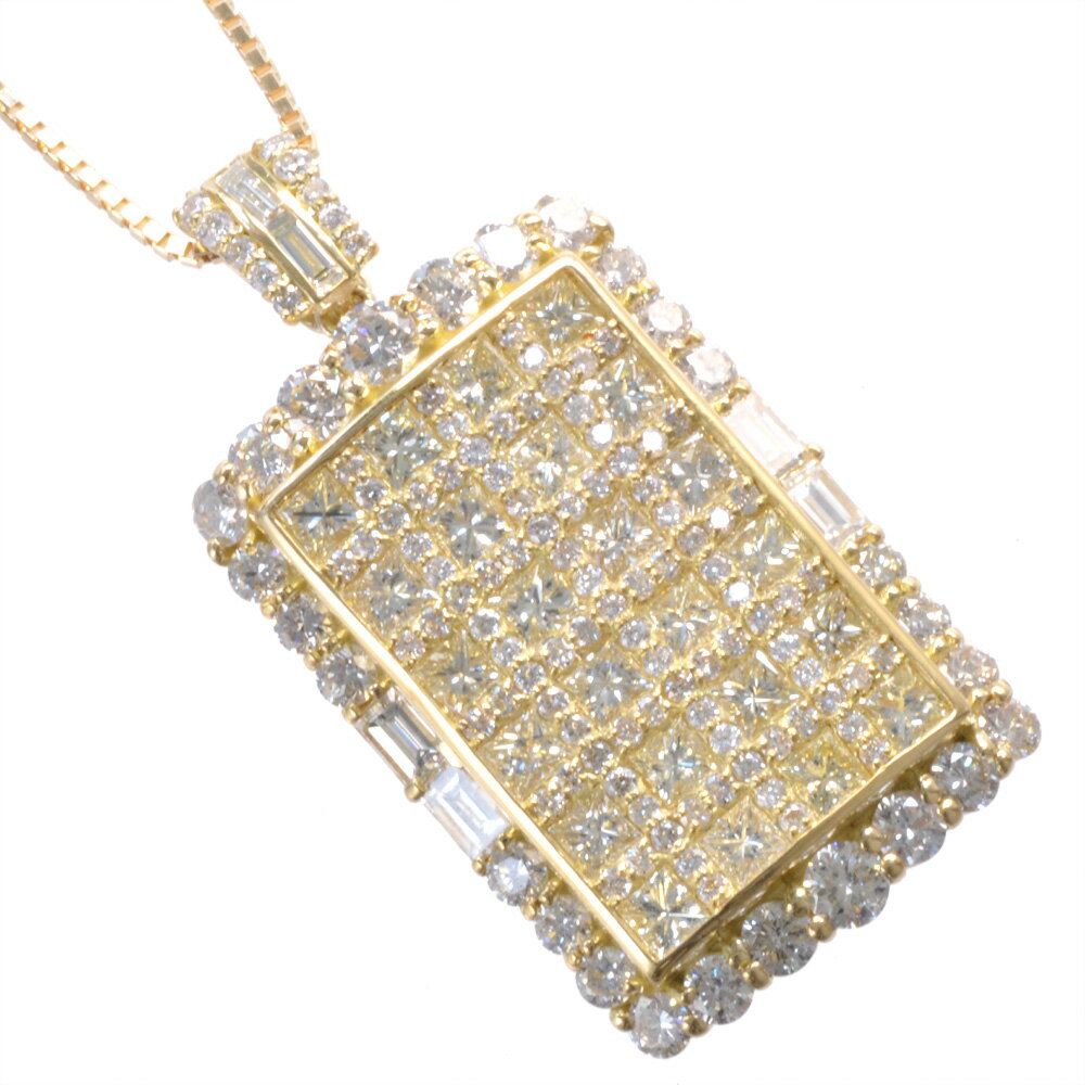 Rakuten - 【ポイント11倍★23:59まで!】ネックレス K18 18K 18金 バゲットカット ダイヤモンド 3カラット イエローゴールド ベネチアンチェーン ペンダント レディース ジェンダーレスジュエリー 刻印入り 鑑別書付き