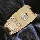 指輪 メンズリング 印台 18金 K18 18K ダイヤモンド イエローゴールド シグネットリング 日本製 刻印入り 鑑別書付き
