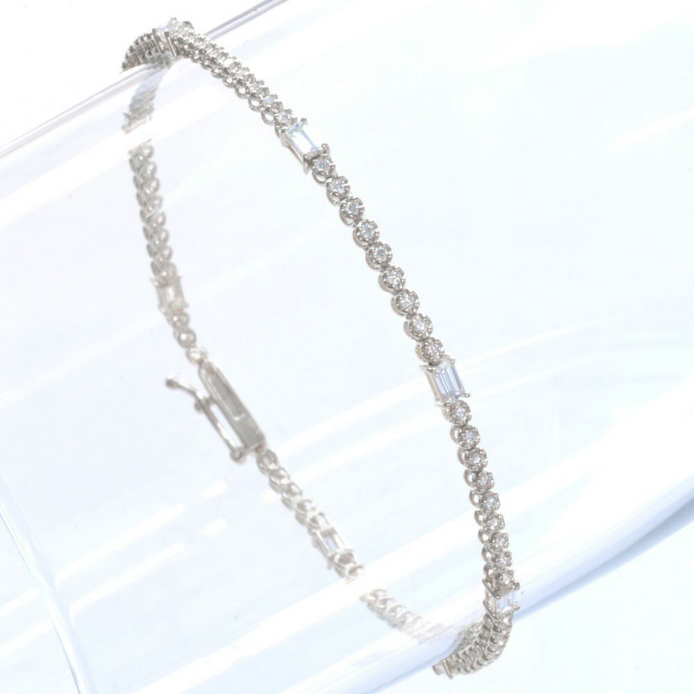乐天商城 - ブレスレット メンズ K18WG 18金 ダイヤモンド 1カラット バゲットカット ラウンドブリリアントカット ホワイトゴールド レディース 男女兼用 ユニセックス 細身 スリム 日本製 刻印入り 鑑別書付き シンプル プレゼント ギフト
