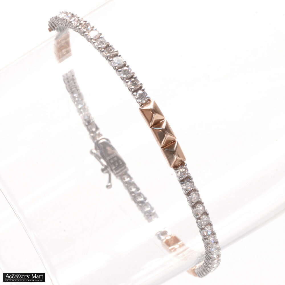 Rakuten - ブレスレット メンズ プラチナ K18PG ダイヤモンド スタッズ テニスブレスレット Pt900 18金 18K ピンクゴールド コンビ 鋲 ジェンダーレス ユニセックス 18cm 刻印入り 鑑別書付き プレゼント ギフト