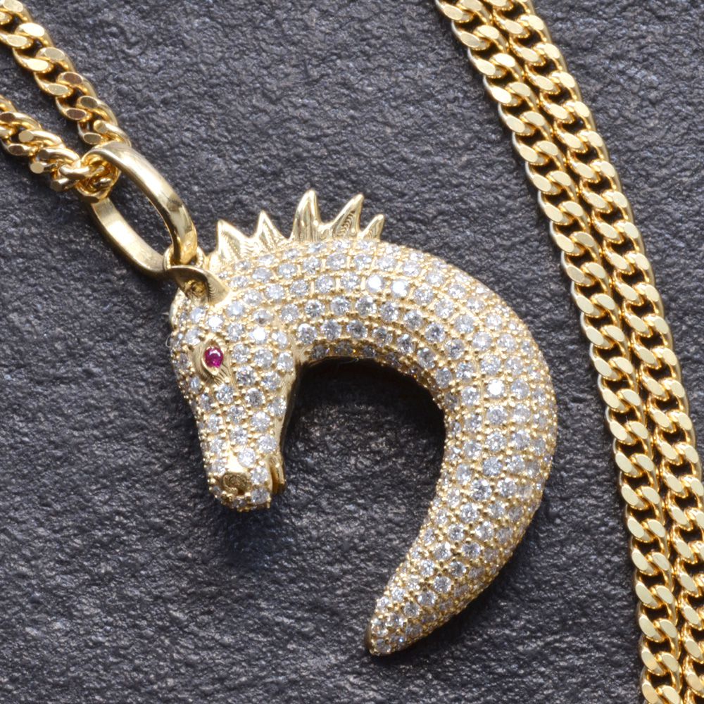 乐天商城 - 【スーパーSALE★13%OFFクーポン】ネックレス メンズ K18 18K 18金 ダイヤモンド ルビー 馬 ホース ペンダント イエローゴールド 徳力 10g 50cm 喜平チェーン 刻印入り 鑑別書付き プレゼント ギフト