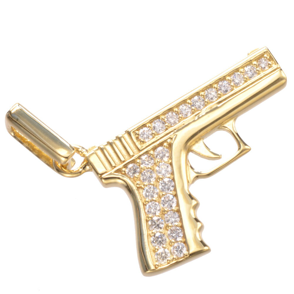 ペンダントトップ メンズ 18金 K18 18K ダイヤモンド 拳銃 ピストル ペンダントヘッド ネックレストップ イエローゴールド ハンドガン オートマチックピストル ミリタリー 男性用 刻印入り 鑑別書付き シンプル 大き目 プレゼント