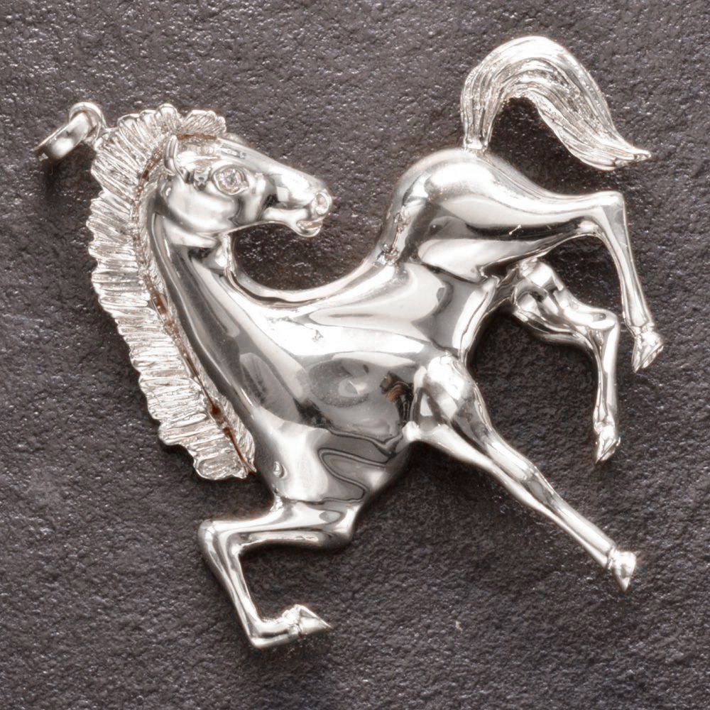ペンダントトップ メンズ 18金 K18WG 18K ダイヤモンド 馬 ホース ペンダントヘッド ネックレストップ ホワイトゴールド 男性用 刻印入り 鑑別書付き シンプル プレゼント ギフト