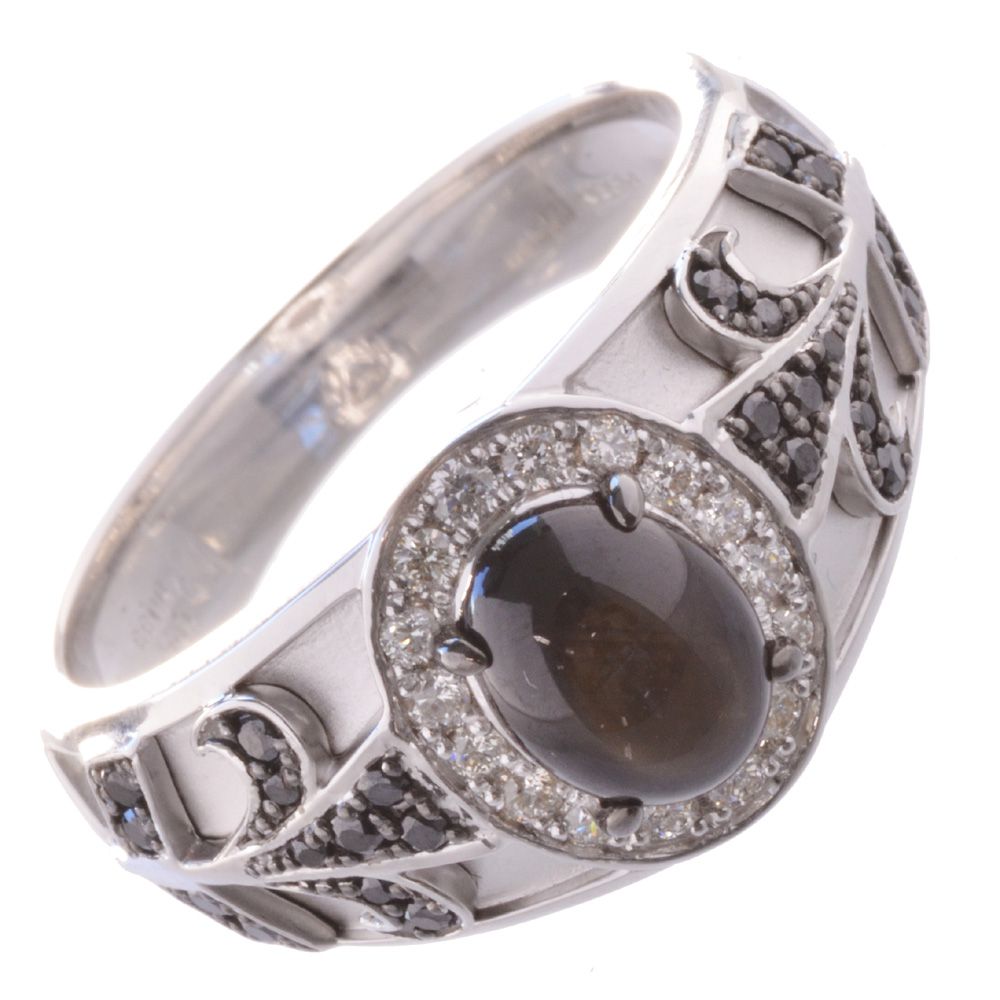 【マラソン期間限定★10%OFFクーポン】指輪 メンズリング プラチナ ブラックスターサファイア ダイヤモンド ブラックダイヤモンド カラーストーン 幅広 男性 日本製 刻印入り 鑑別書付き ごつい 太め 30代 40代 50代